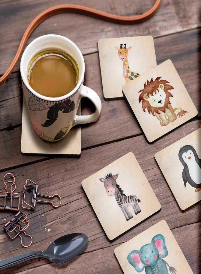 Inkdotpot مجموعة Inkdotpot من 6 قواعد أكواب مزخرفة، مانعة للانزلاق، بقاعدة من الفلين، مربعة الشكل مقاس 4 بوصات، مطبوعة برسومات حيوانات مائية، سهلة التنظيف - Image 3